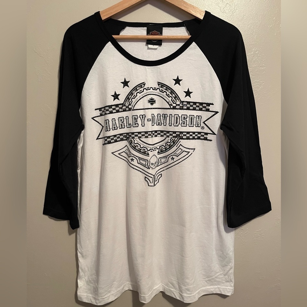Harley-Davidson® Women's Bling Thunder Dome 3/4 Raglan Sleeve Scoop Neck Top XL - Picture 8 of 13